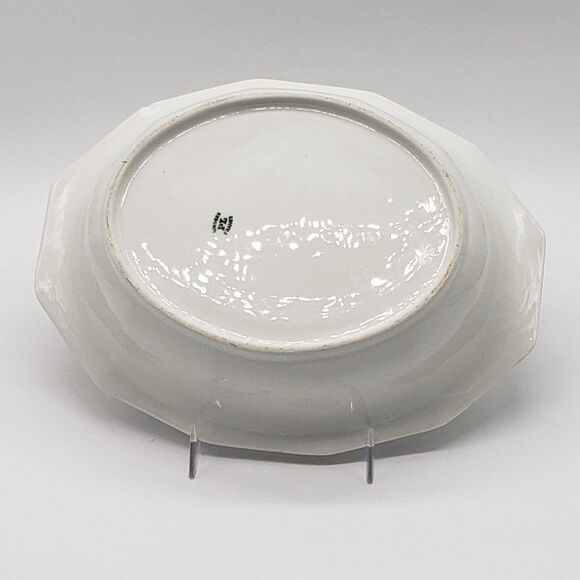 Limoges PL France Vintage Porcelain Blue Red Green Floral Dodecagon Serving Bowl - Picture 10 of 13